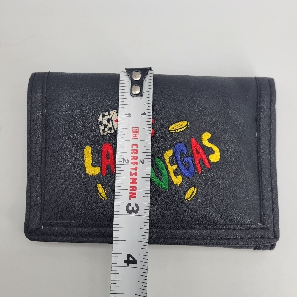 Vintage Rare Las Vegas Black Wallet Faux Leather Zip Compartments Credit Cards - Picture 9 of 13